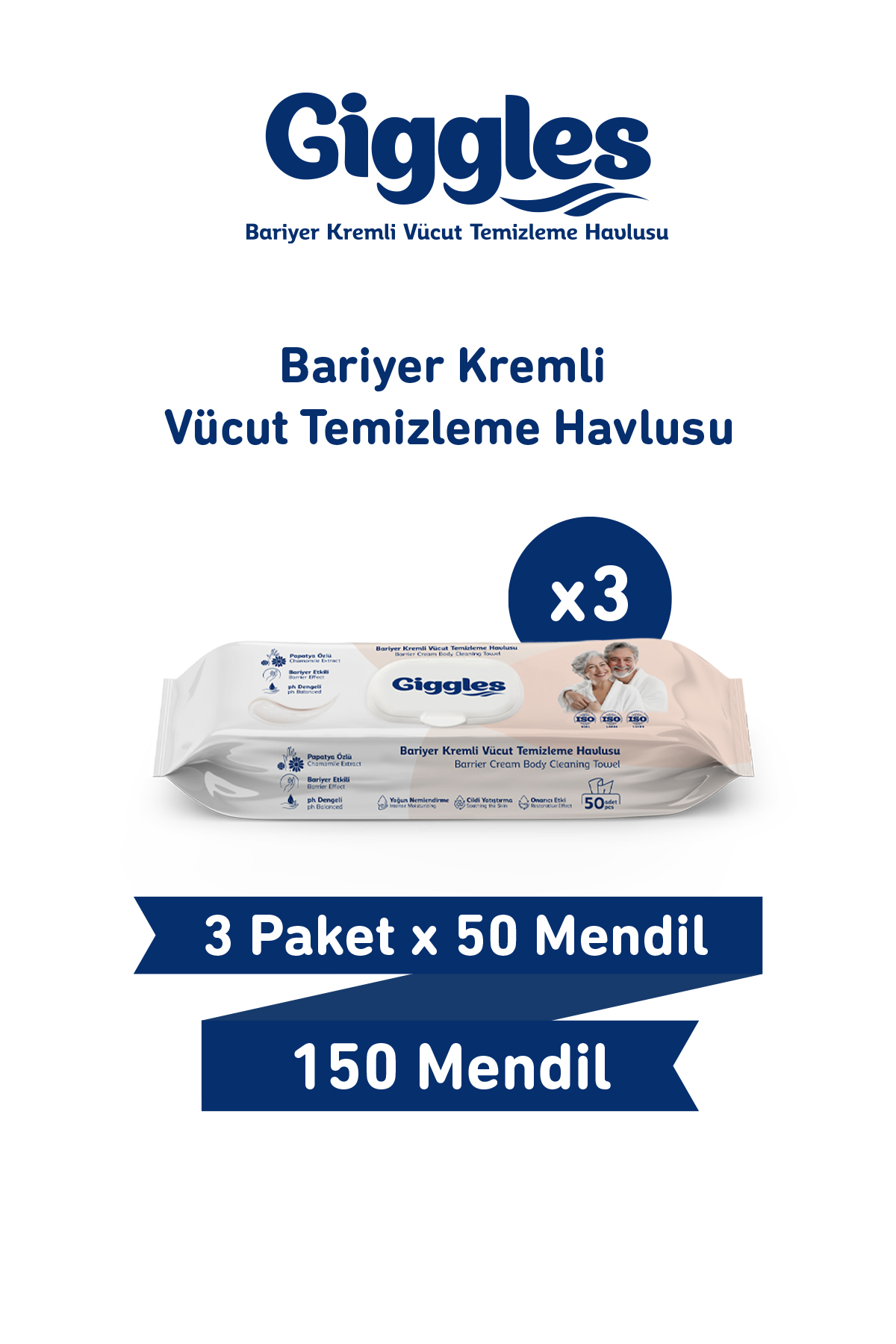 Giggles Bariyer Kremli Perine ve Vücut Temizleme ve Bakım Havlusu (3x50 Adet)